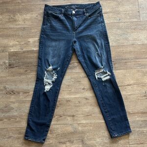 American Eagle Outfitters Dark Blue Distressed Skinny Jeans